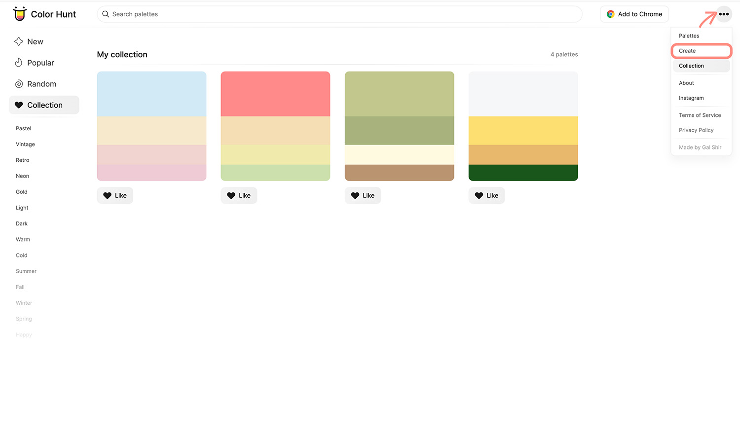 Color Hunt Create Palette