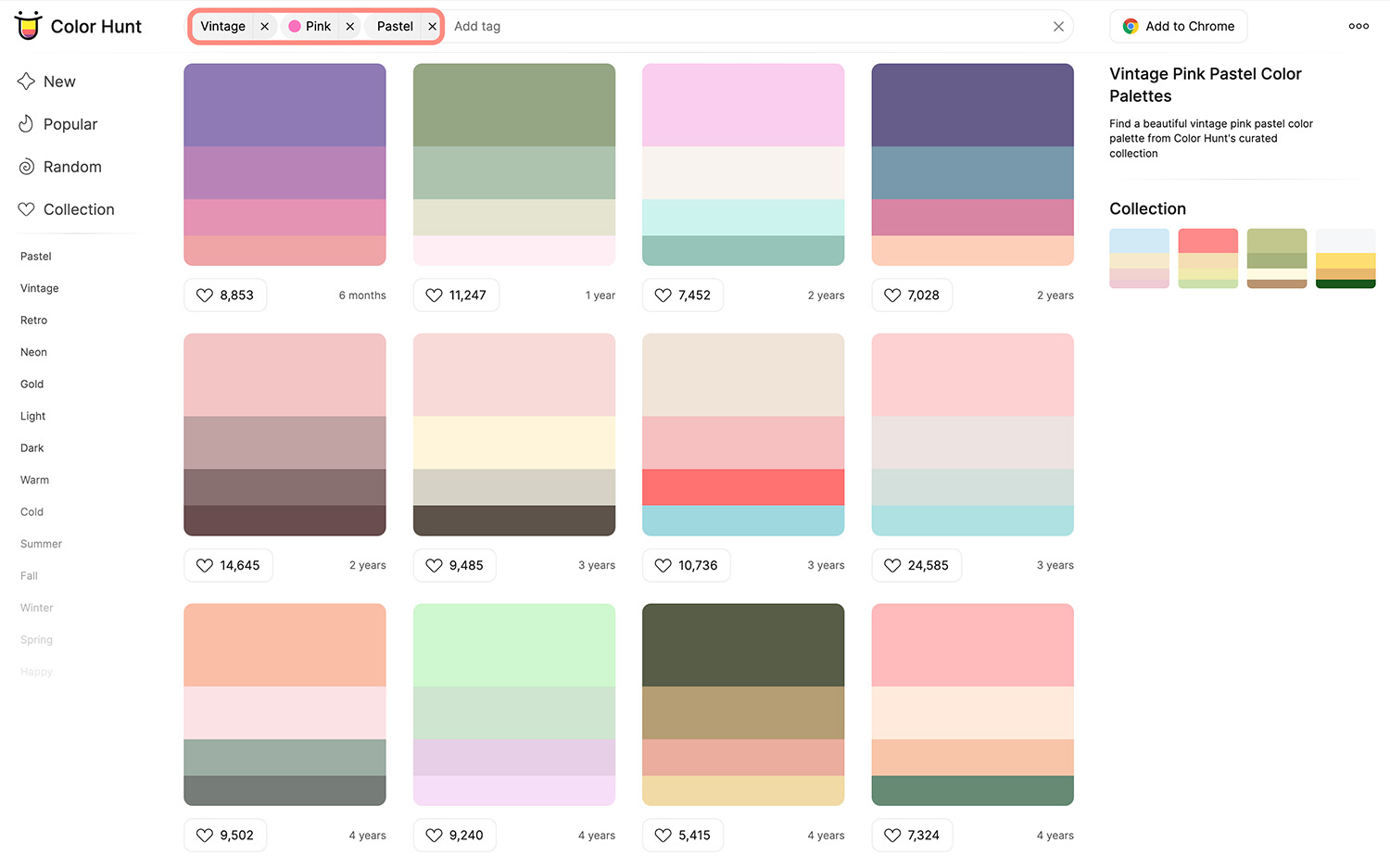 Color Hunt Vintage Pink Palette