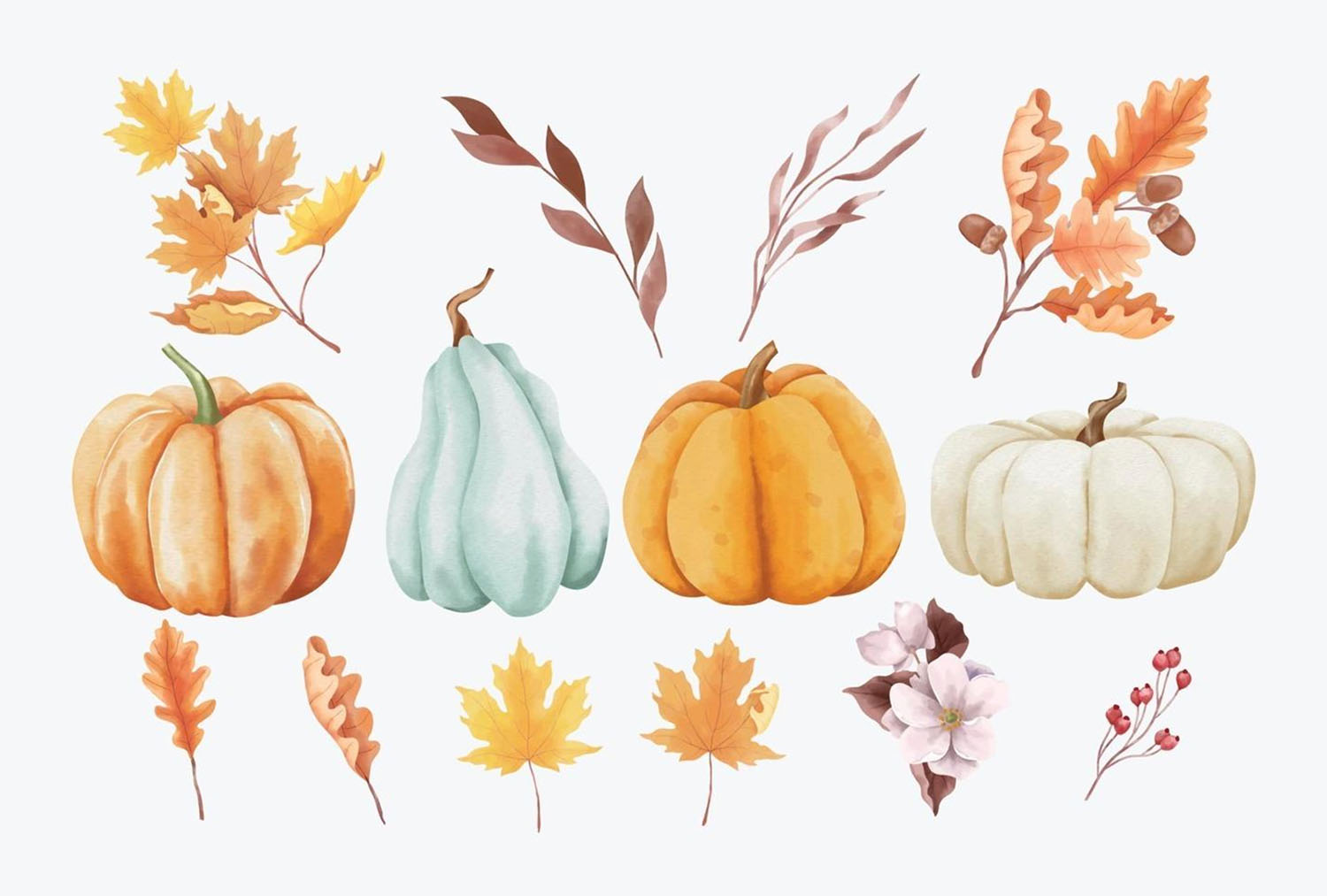 Watercolor Autumn Elements