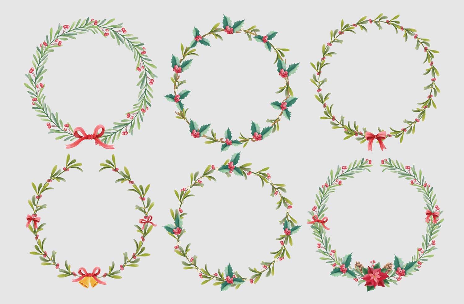 Watercolor Christmas Wreaths Set