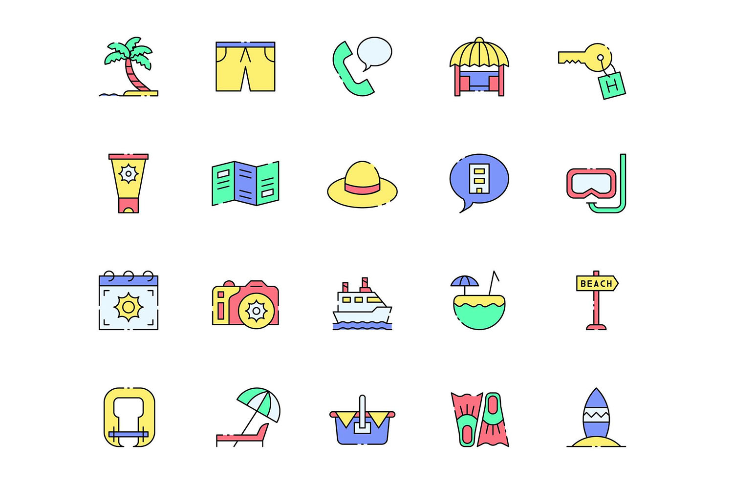 Colored Beach Resort Icons