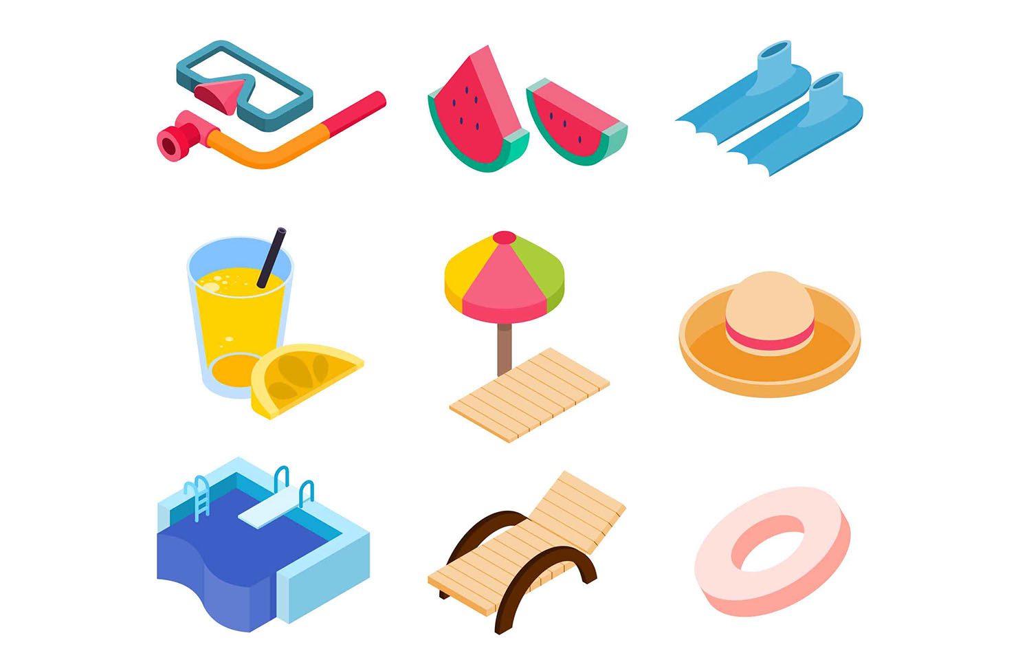 Summer Holiday Isometric Icons